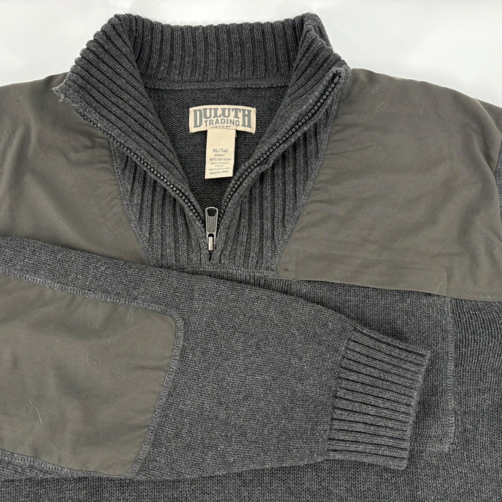 Duluth Trading Co‎ Mens XL Tall Quarter Zip Wool Blend Sweater Gray 44719